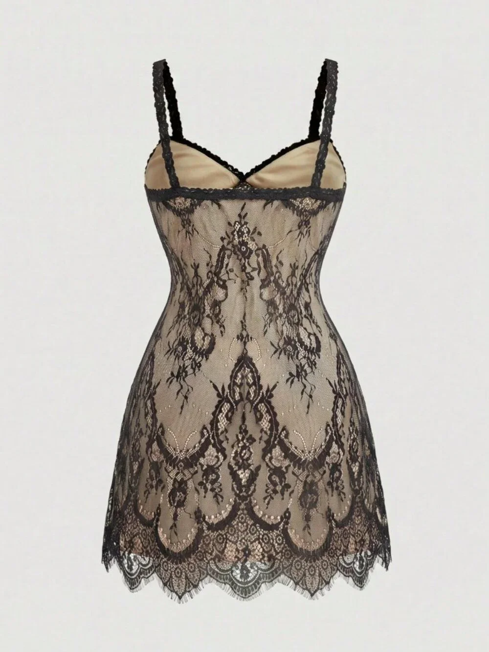 Black Sexy Women's Contrast Lace Slim Fit Short High Waist Cami Dress